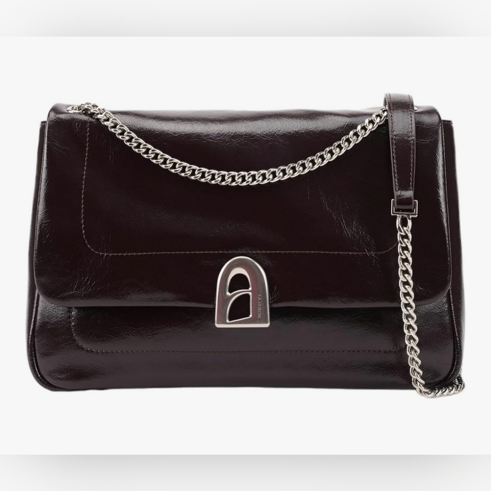 NIB La Festin Genuine Leather Shoulder Bag Adgustable Chain Strap 12" X 7" Brown